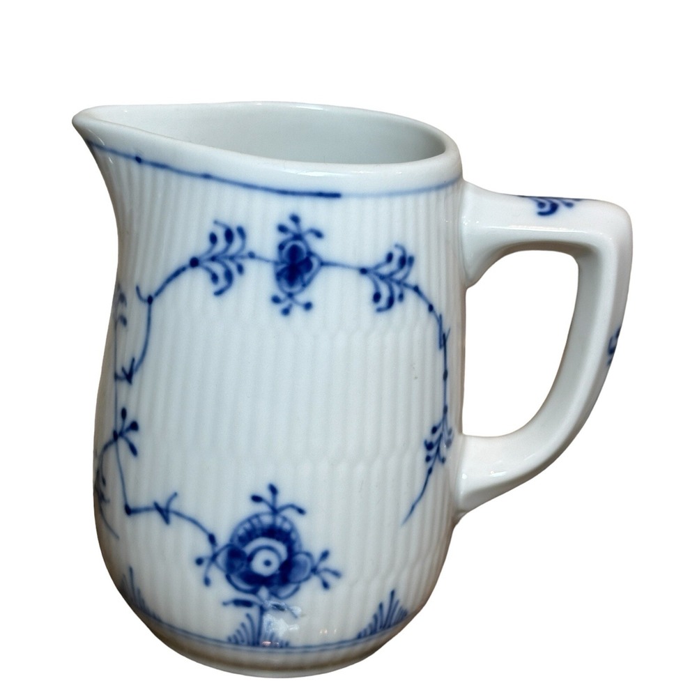 Vintage Royal Copenhagen Blue Fluted Plain Creamer 4.25‎ Inch Porcelain Signed